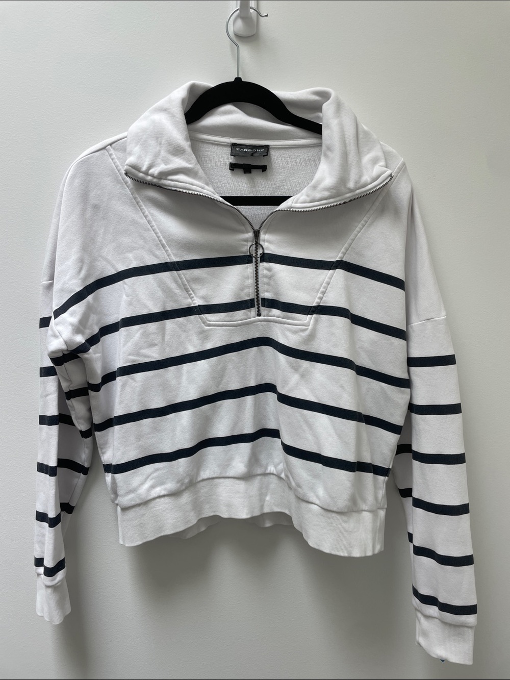 Carbon38 Breton Stripe French Terry 1/2 Zip Size Small